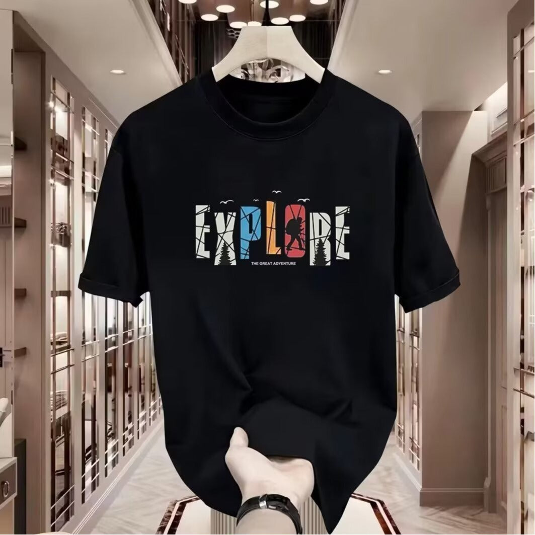 Freizeit-T-Shirt für Herren aus reiner Baumwolle mit Print und kurzen Ärmeln