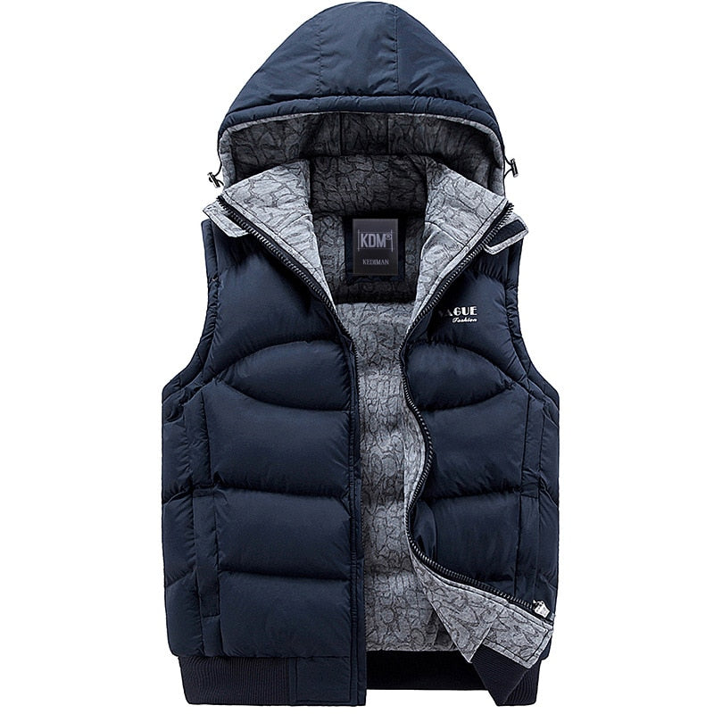 Fashion ärmellose Jacke 2019 Herren Verdickung 100% Baumwolle Weste Hut Kapuze Warme Weste Winterweste Herren Casual Windbreaker