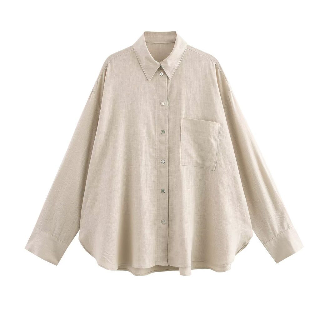 Spring and summer fashion casual trend linen loose fitting shirt for women
