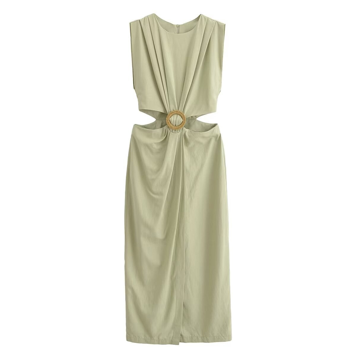 Europäische und amerikanische Mode Street Fashion Hohl-Design Schnallenkleid