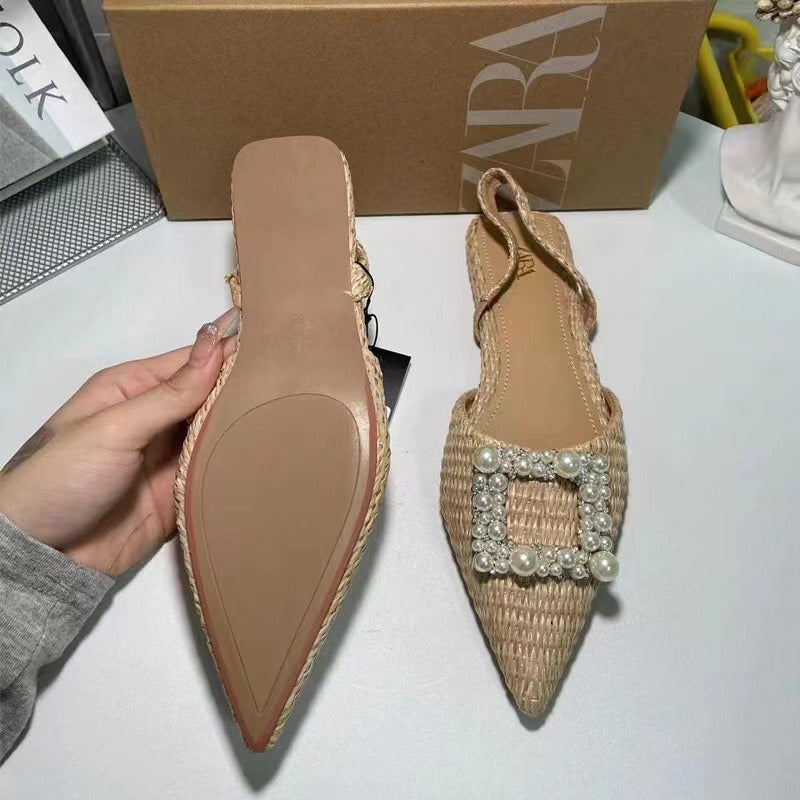 Flache Schuhe Perlen Espadrilles für Damen Lässige Slingback Strassschuhe Damen Frühling Sommer Damen Halbschuhe mit niedrigem Absatz