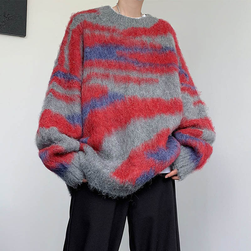Men Autumn Winter New Korean High Street Striped Sweater Loose Versatile Tide Fashion Oversized Knitwear Pullover Men