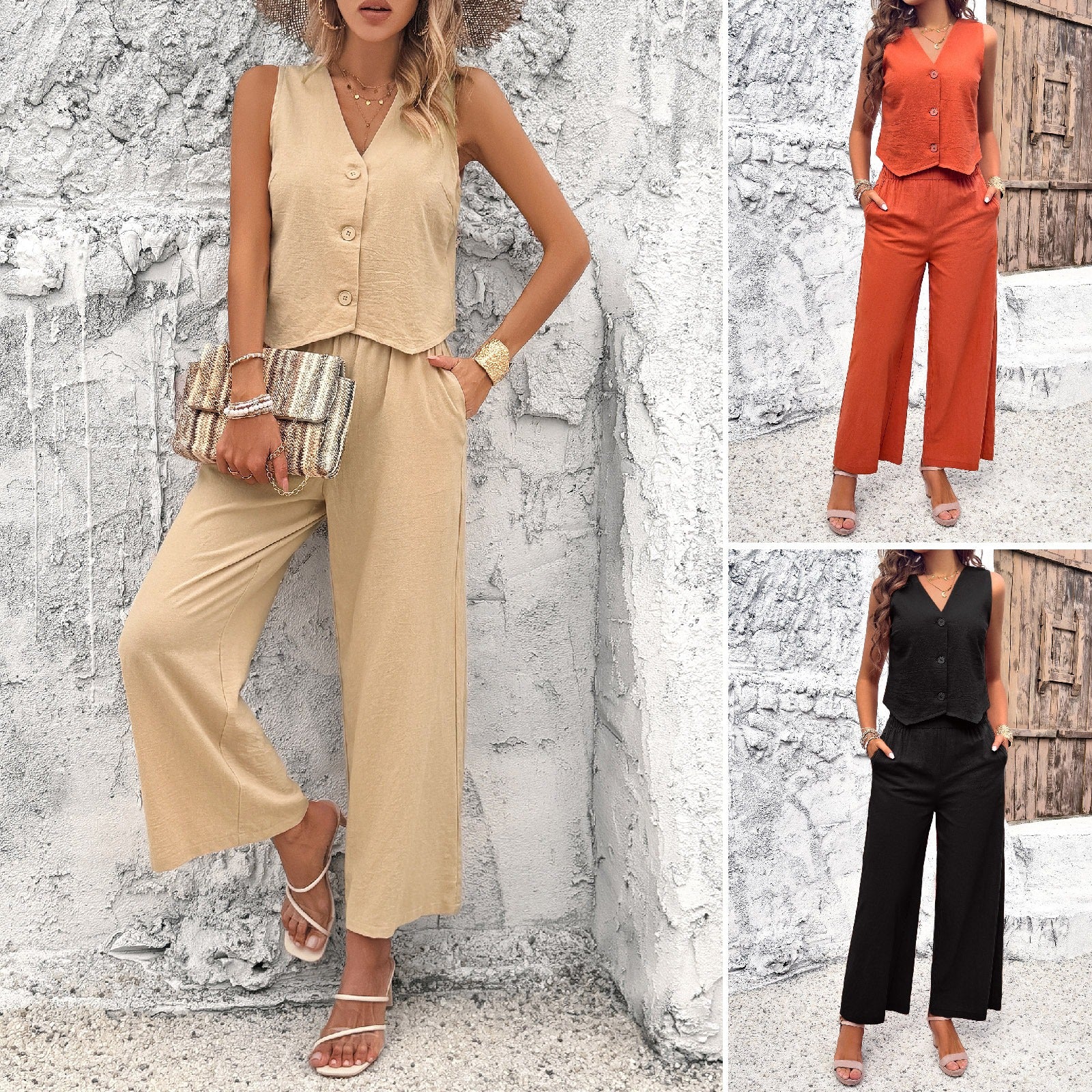 Mode Damen Frühling und Sommer Temperament einfarbiges Westen-Set