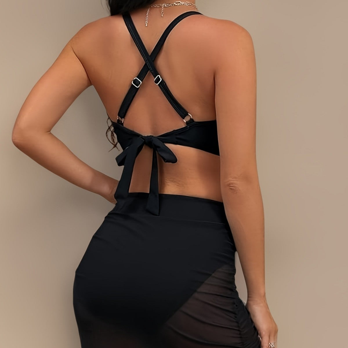 Rückenkreuz-Trägerloser-Bikini-Badeanzug