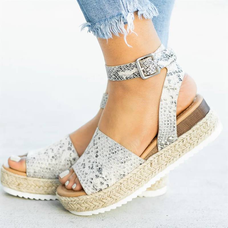 Leopard Keilsandaletten für Damen High Heels Sommerschuhe