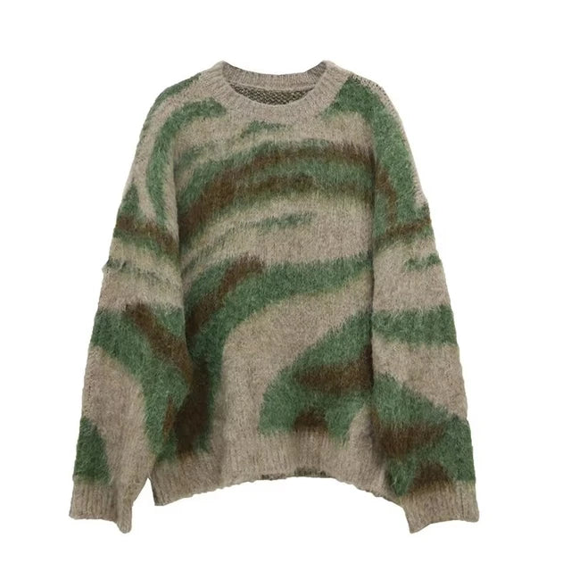 Men Autumn Winter New Korean High Street Striped Sweater Loose Versatile Tide Fashion Oversized Knitwear Pullover Men
