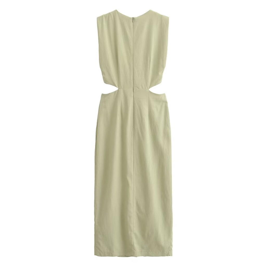 Europäische und amerikanische Mode Street Fashion Hohl-Design Schnallenkleid