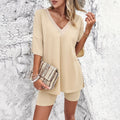 Damen Frühling/Sommer Temperament Mode V-Ausschnitt Top Set
