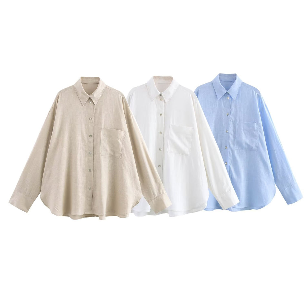 Spring and summer fashion casual trend linen loose fitting shirt for women