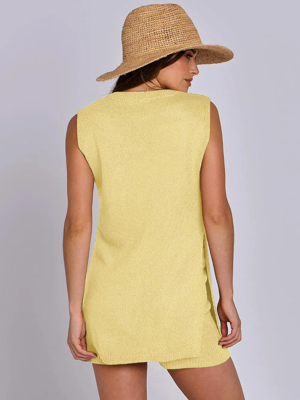 Frühlings- und Sommer-Fashion lässiger, gestrickter, ärmelloser Shorts- und Woll-Kleidungs-Set