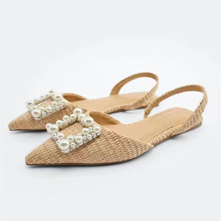 Flache Schuhe Perlen Espadrilles für Damen Lässige Slingback Strassschuhe Damen Frühling Sommer Damen Halbschuhe mit niedrigem Absatz