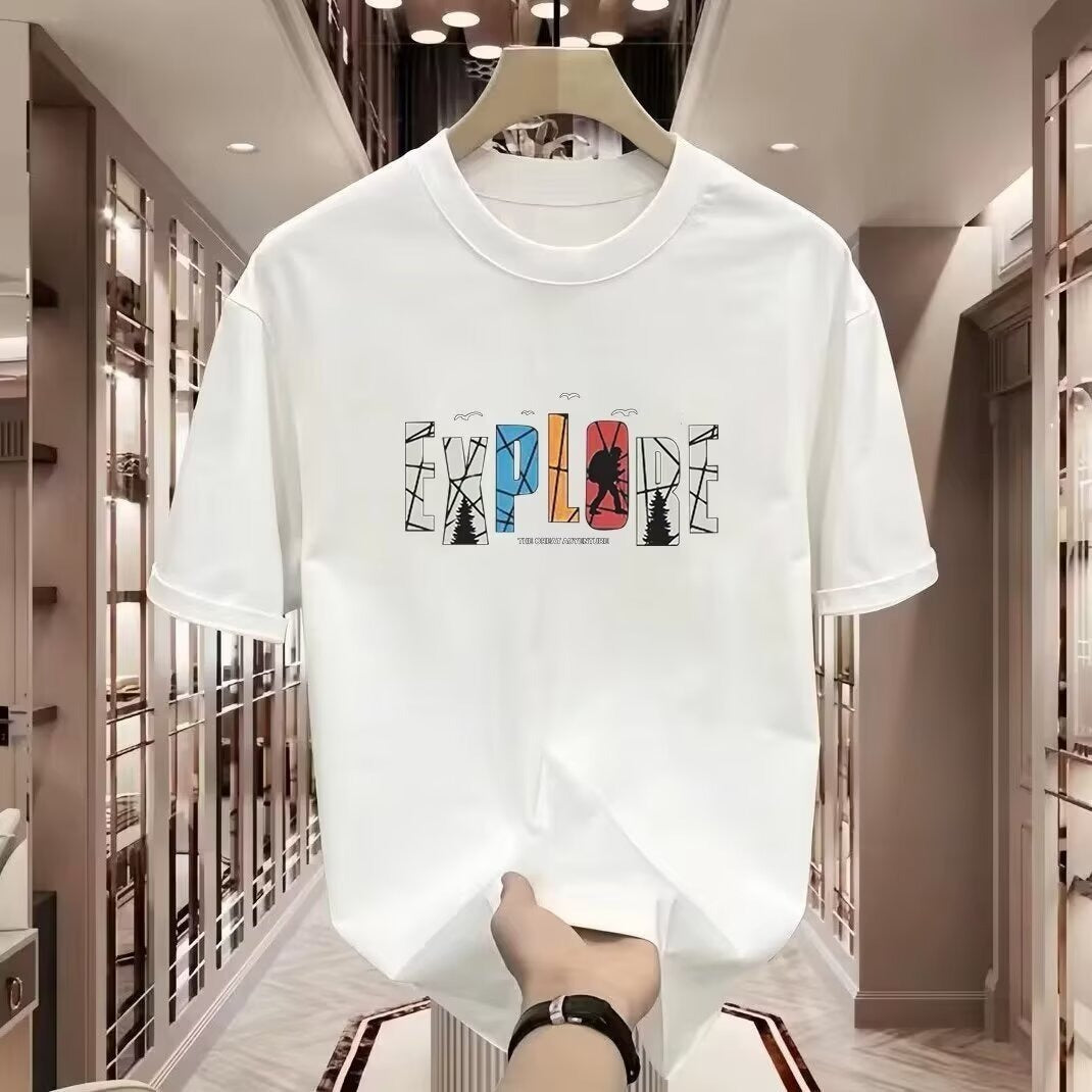 Freizeit-T-Shirt für Herren aus reiner Baumwolle mit Print und kurzen Ärmeln