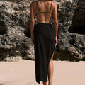 Solid Color Floral Wrap Bikini Swimwear Mesh Sexy Swimsuit Women's Split Beach Dress