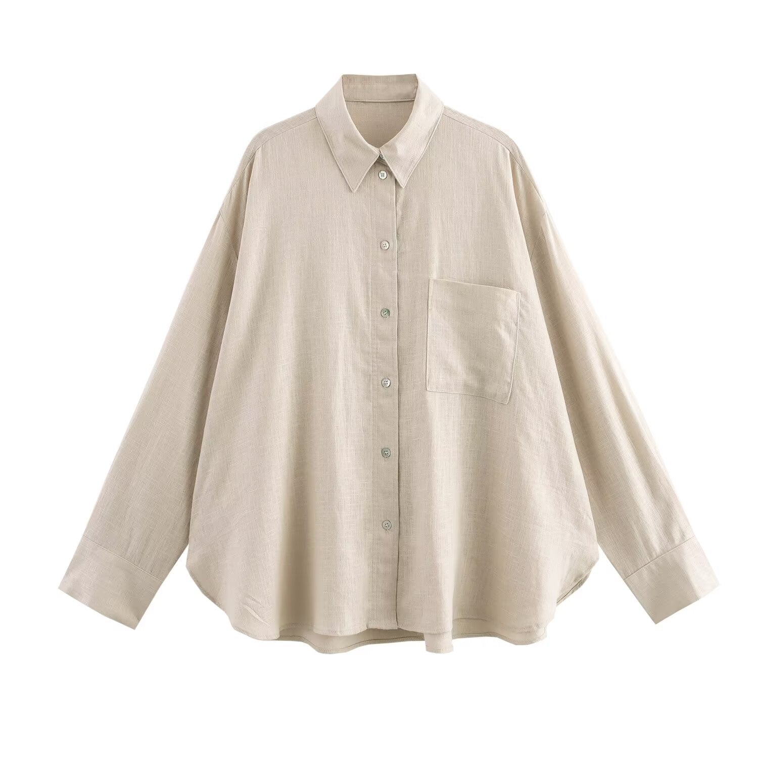 Frühlings- und Sommer-Mode, lässiger Leinen-Loose-Fit-Hemd für Damen