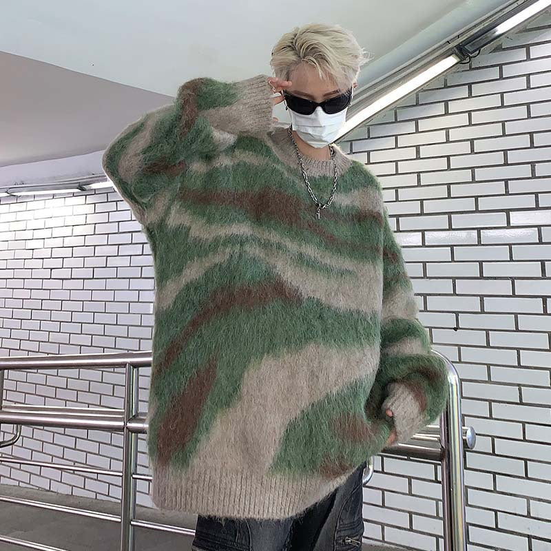 Men Autumn Winter New Korean High Street Striped Sweater Loose Versatile Tide Fashion Oversized Knitwear Pullover Men