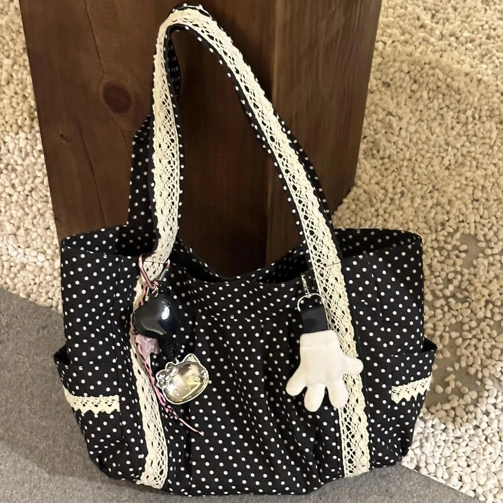 Koreanische Canvas-Umhängetasche | Vintage-Stil mit Spitze