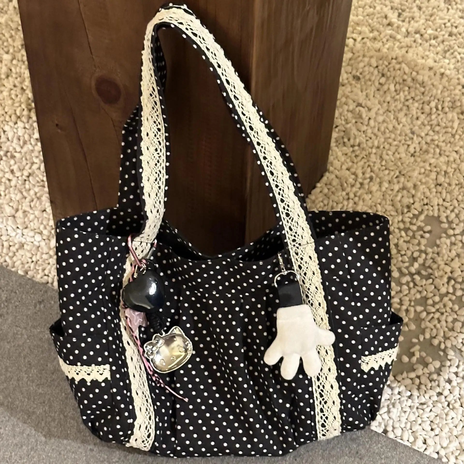 Koreanische Canvas-Umhängetasche | Vintage-Stil mit Spitze