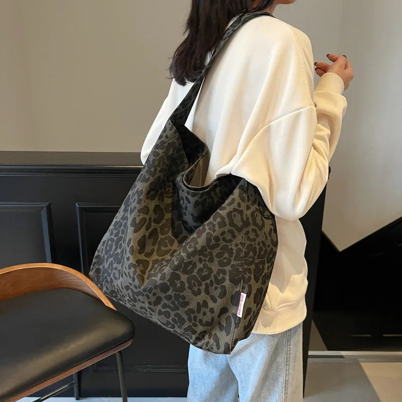Sac fourre-tout Léopard Vintage | Grand cabas en toile pour femme