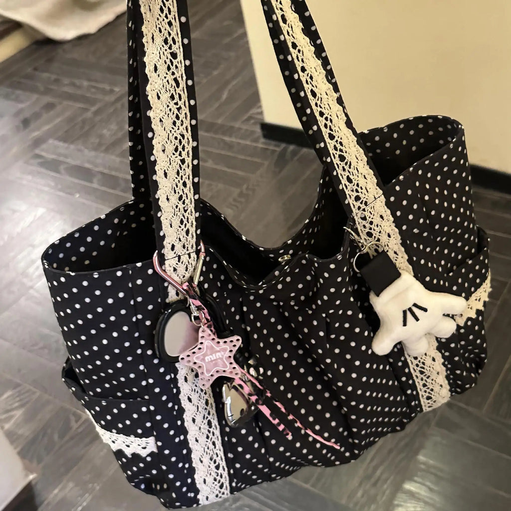 Koreanische Canvas-Umhängetasche | Vintage-Stil mit Spitze