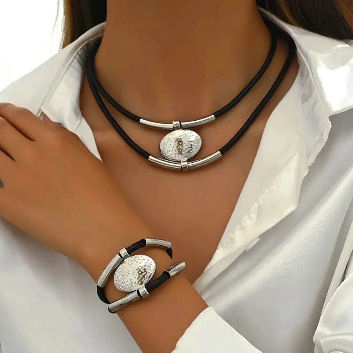 Schmuckset Halskette + Armband | Doppelreihig Gold oder Silber