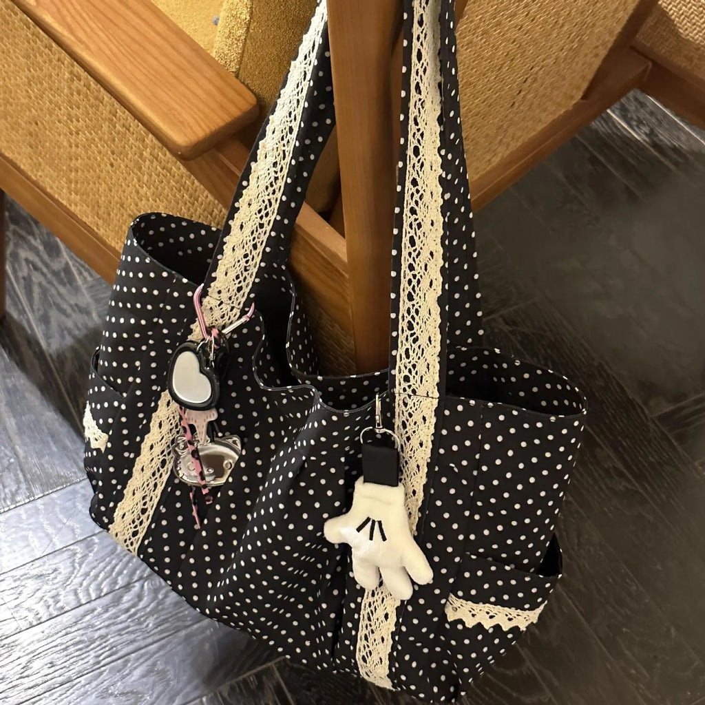 Koreanische Canvas-Umhängetasche | Vintage-Stil mit Spitze