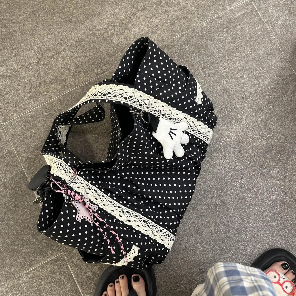 Koreanische Canvas-Umhängetasche | Vintage-Stil mit Spitze