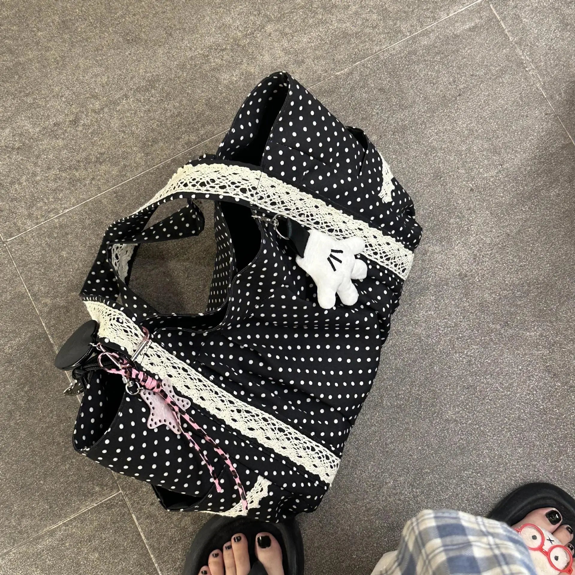 Koreanische Canvas-Umhängetasche | Vintage-Stil mit Spitze