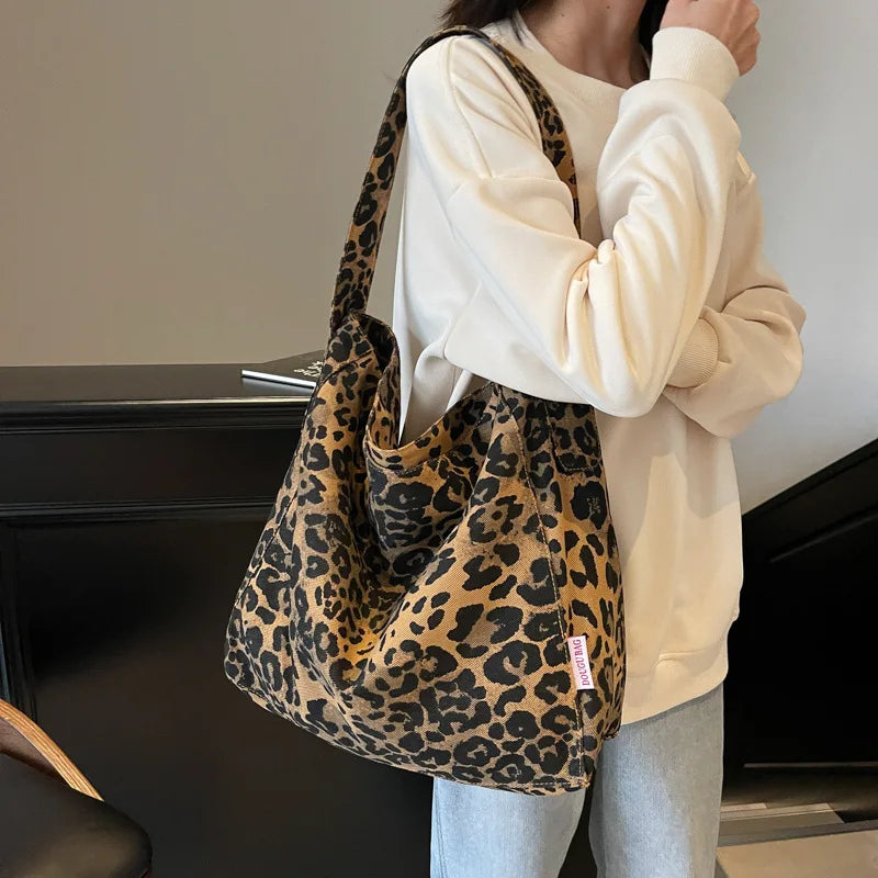 Sac fourre-tout Léopard Vintage | Grand cabas en toile pour femme