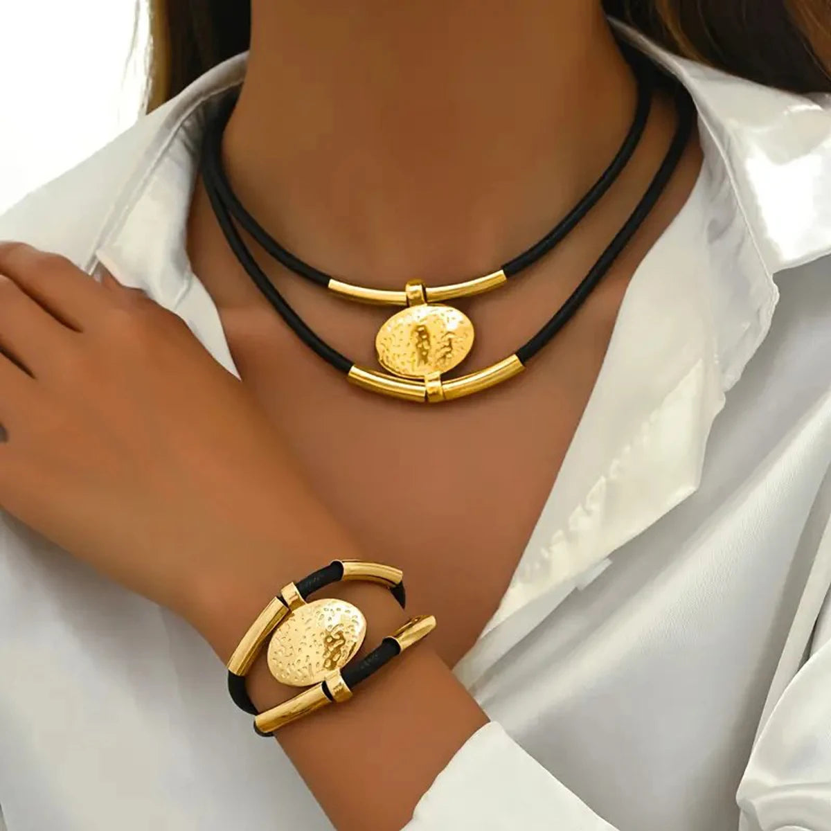 Schmuckset Halskette + Armband | Doppelreihig Gold oder Silber